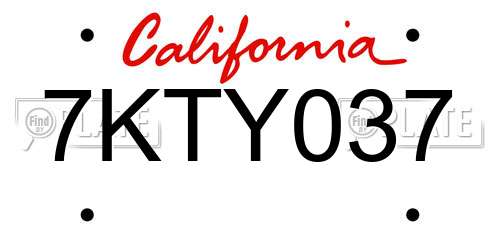 7KTY037 California License Plate