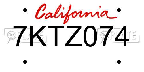 7KTZ074 California License Plate