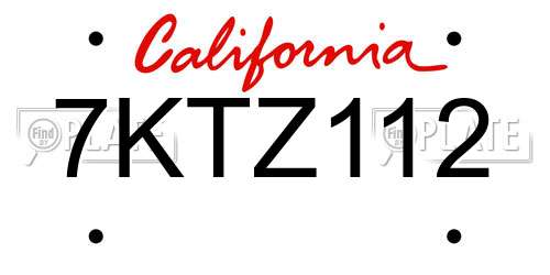 7KTZ112 California License Plate