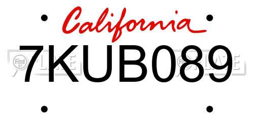 7KUB089 California License Plate