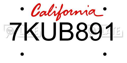 7KUB891 California License Plate