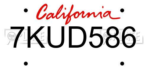 7KUD586 California License Plate