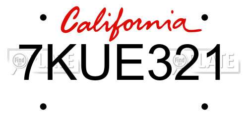 7KUE321 California License Plate