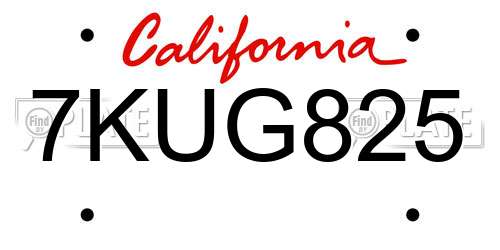 7KUG825 California License Plate
