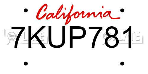 7KUP781 California License Plate