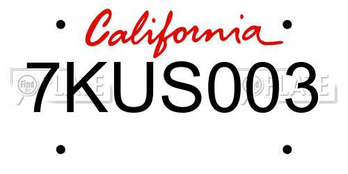 7KUS003 California License Plate