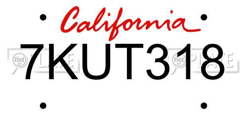 7KUT318 California License Plate
