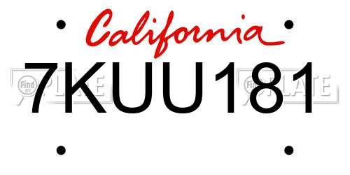 7KUU181 California License Plate
