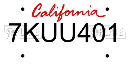 7KUU401 California License Plate