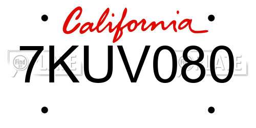 7KUV080 California License Plate