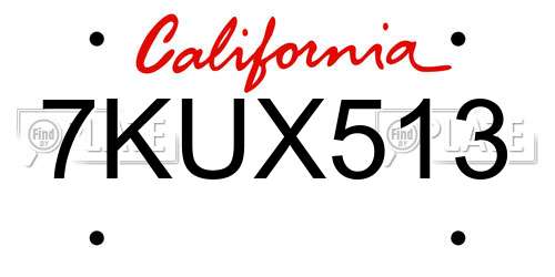 7KUX513 California License Plate
