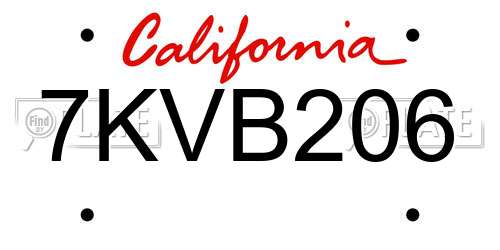 7KVB206 California License Plate