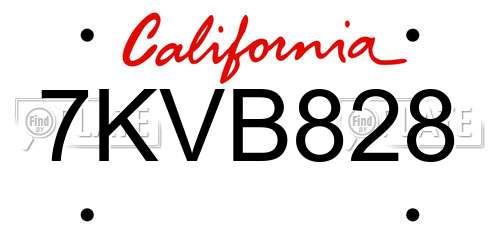 7KVB828 California License Plate