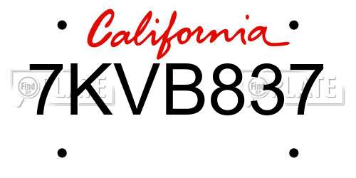 7KVB837 California License Plate