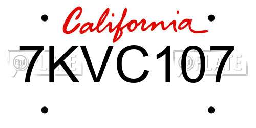 7KVC107 California License Plate