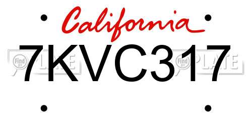 7KVC317 California License Plate