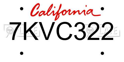 7KVC322 California License Plate