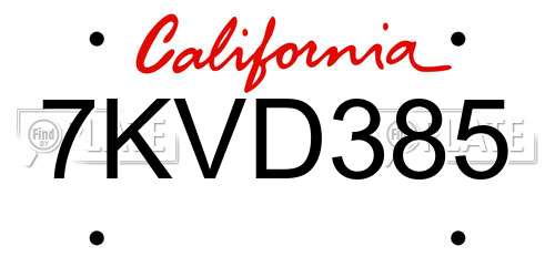 7KVD385 California License Plate