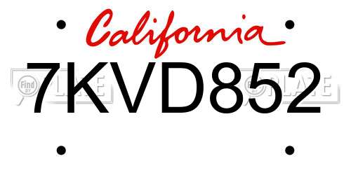 7KVD852 California License Plate
