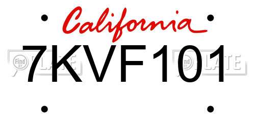 7KVF101 California License Plate