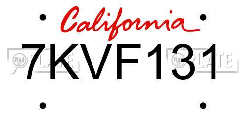 7KVF131 California License Plate