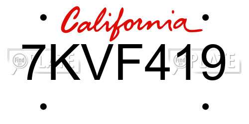 7KVF419 California License Plate