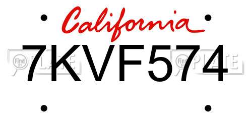 7KVF574 California License Plate