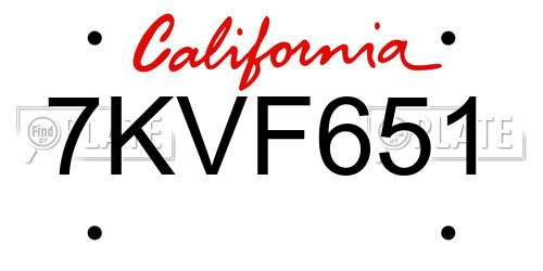 7KVF651 California License Plate