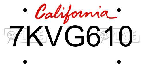 7KVG610 California License Plate