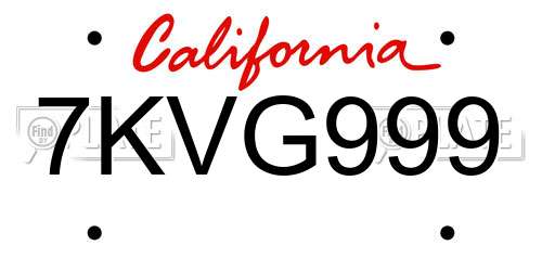 7KVG999 California License Plate