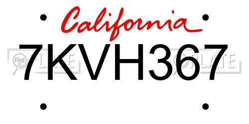 7KVH367 California License Plate
