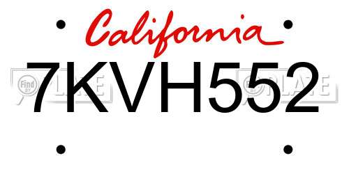 7KVH552 California License Plate