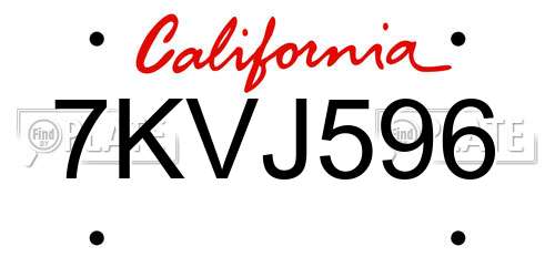 7KVJ596 California License Plate