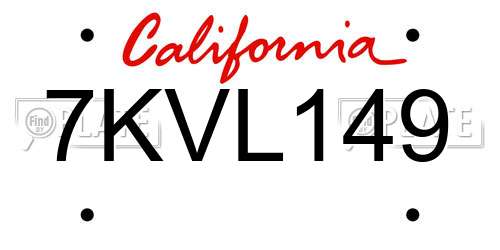 7KVL149 California License Plate
