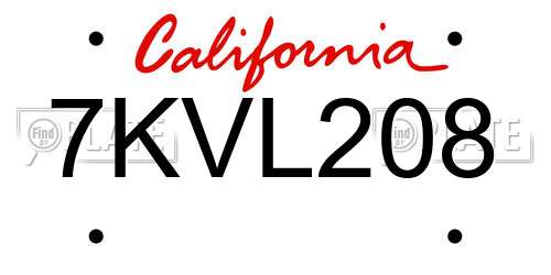 7KVL208 California License Plate