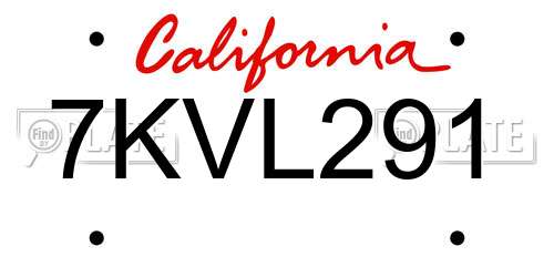 7KVL291 California License Plate