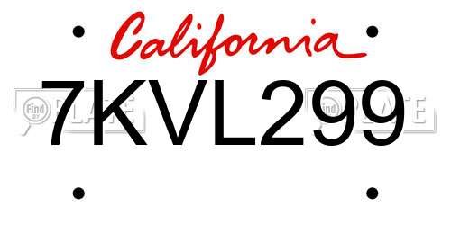 7KVL299 California License Plate