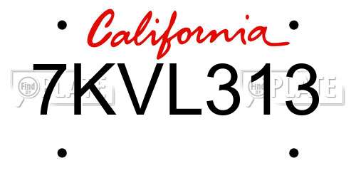 7KVL313 California License Plate