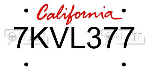 7KVL377 California License Plate