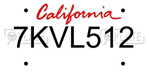 7KVL512 California License Plate
