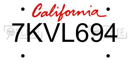 7KVL694 California License Plate