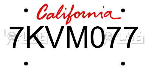 7KVM077 California License Plate