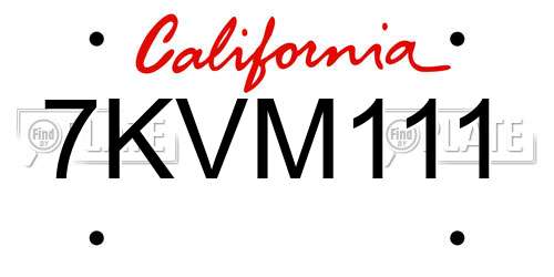7KVM111 California License Plate