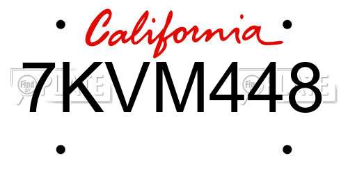 7KVM448 California License Plate