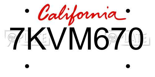 7KVM670 California License Plate