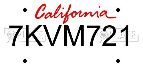 7KVM721 California License Plate