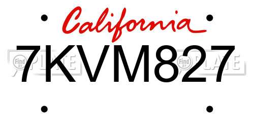 7KVM827 California License Plate