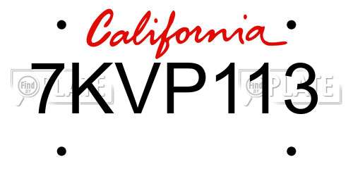 7KVP113 California License Plate
