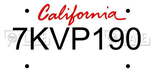 7KVP190 California License Plate