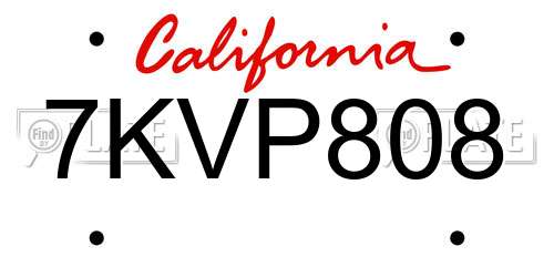 7KVP808 California License Plate